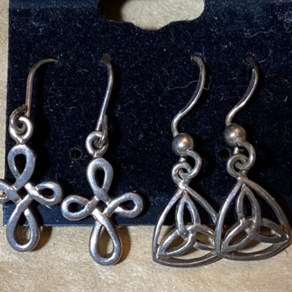 2 Kit Heath 925 Sterling Silver Twist Celtic Knot Cross Drop Earrings Signed KH